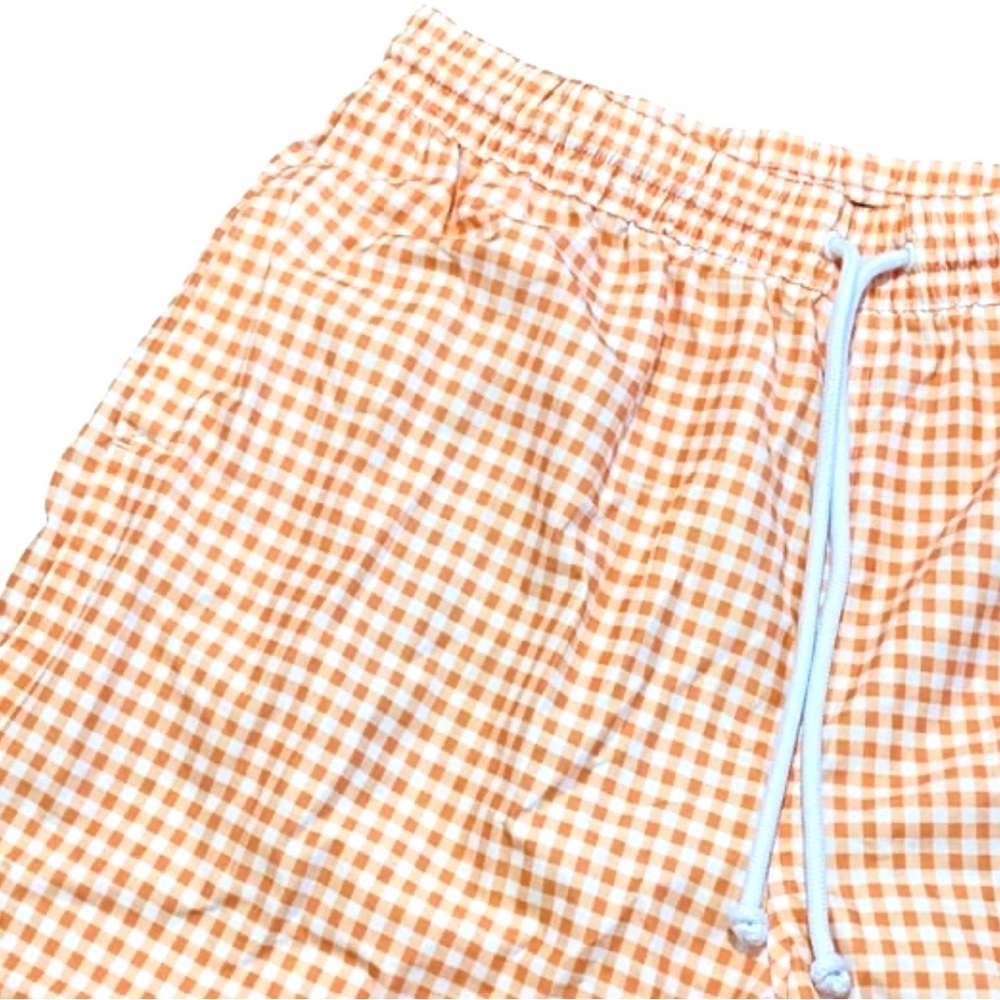 TailorByrd Mens Swim Trunks Large Orange White Gingham 6” Inseam Lined Pockets - Picture 3 of 10